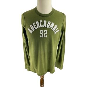 Abercrombie & Fitch (Fits Mens M/L) Olive Spellout 92 Long Sleeve Shirt Mall Y2K